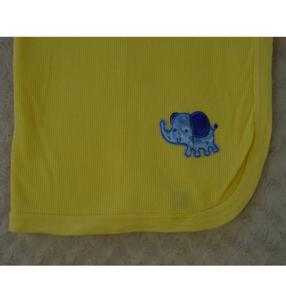 Swiggles Blue Elephant Thermal Baby Blanket Yellow Waffle Weave Lovey